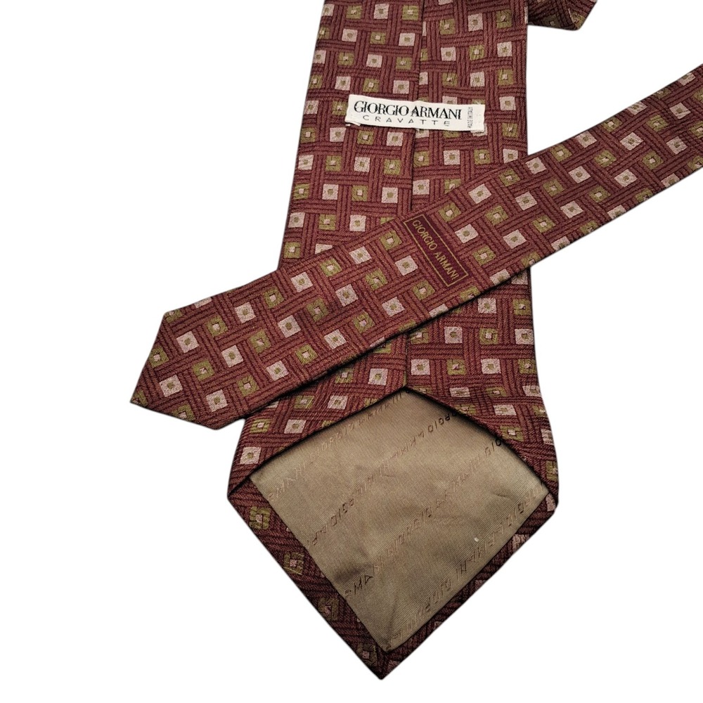 Giorgio Armani Silk Geometric Wide Classic Necktie Brown Italy 57.5‎ x 3.75 - Picture 2 of 8